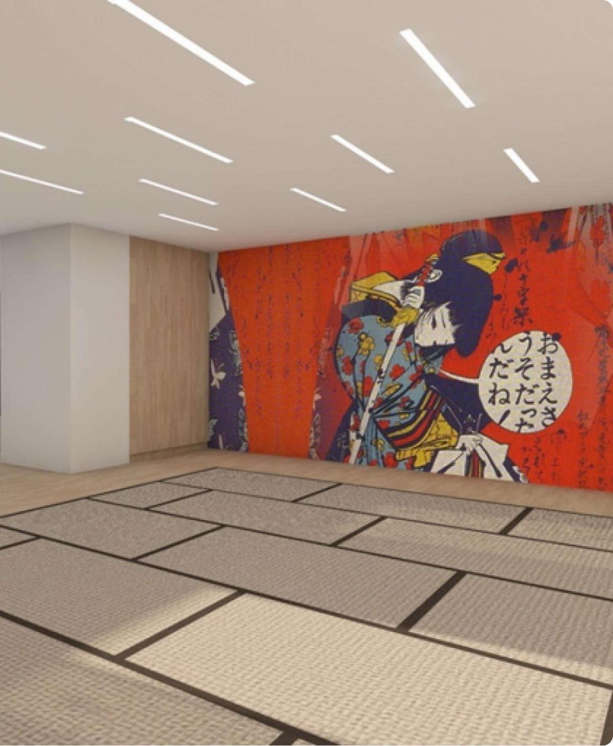 zdjęcie przedstawiające japoński mural w budynku