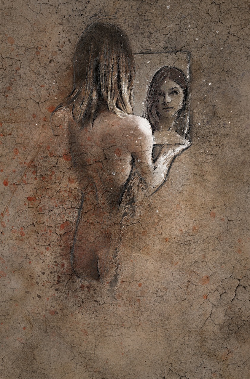 grafika kobieta patrząca w lustro